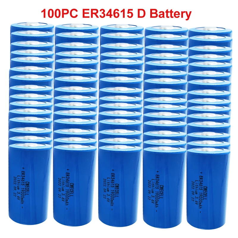 

100Pcs 19ah ER34615 34615 3.6V Size D LS34615 19000MAH Non-rechargeable D LiSOCl2 Batteries lithium batteriesfor 10years