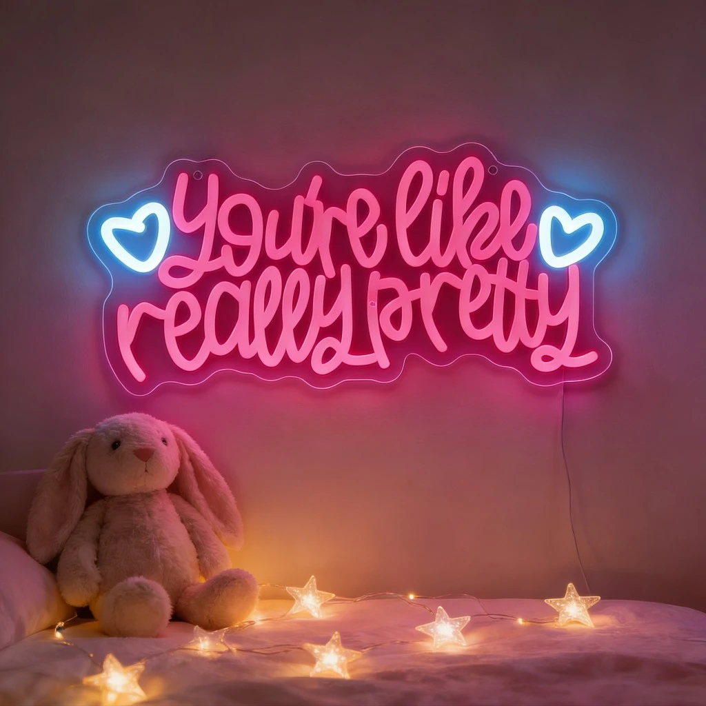 Youre Like Really Pretty Pink Blue Heart LED Neon Sign Girls Bedroom Wall Art USB Powered Night Light Friendship Gift Decor