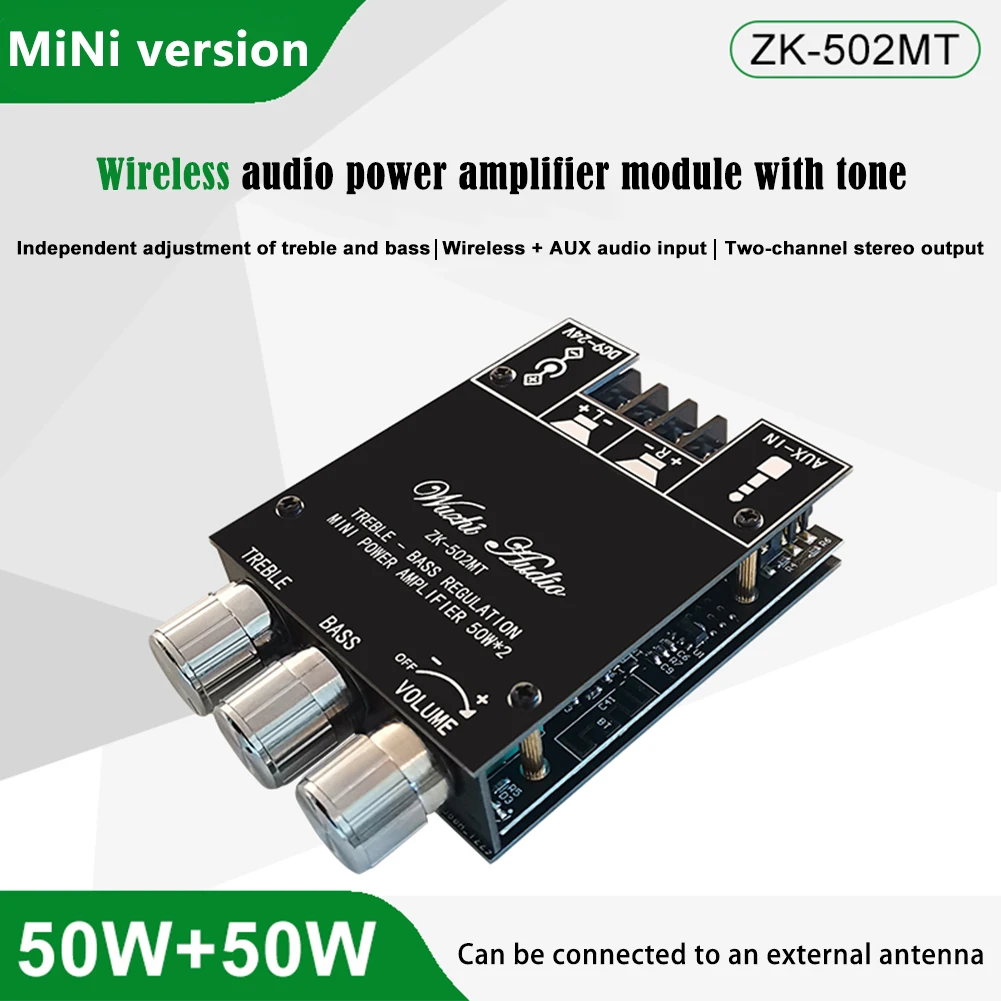 

ZK502MT Dual Channel Subwoofer Amplifier Module 2x50W Bluetooth 5.0 Short Circuit Protection Audio Board Kit