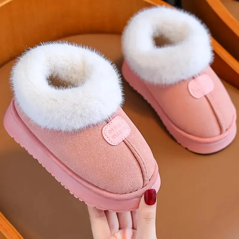 أحذية شتوية دافئة للأولاد والبنات شباشب قطنية للأطفال أحذية ثلج ناعمة من القطيفة للاستخدام الخارجي مسطحة القاع ومضادة للانزلاق أحذية أطفال مريحة