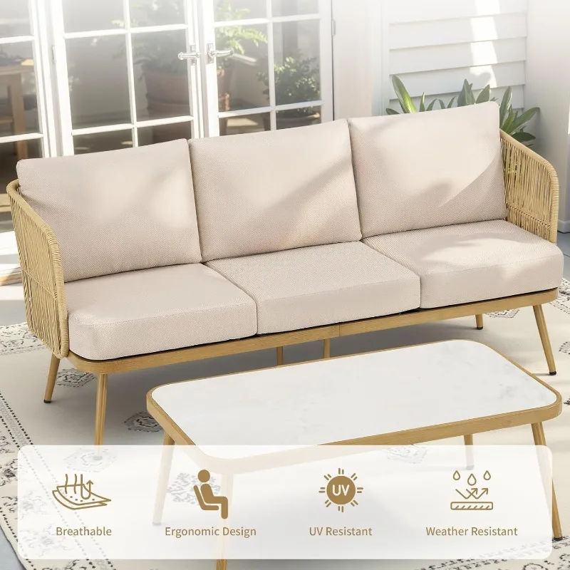 home.Patio Furniture Set-6 Pieces All-Weather Wicker Outdoor Furniture with Coffee Table and Rocking Wicker Chairs, Patio Conver