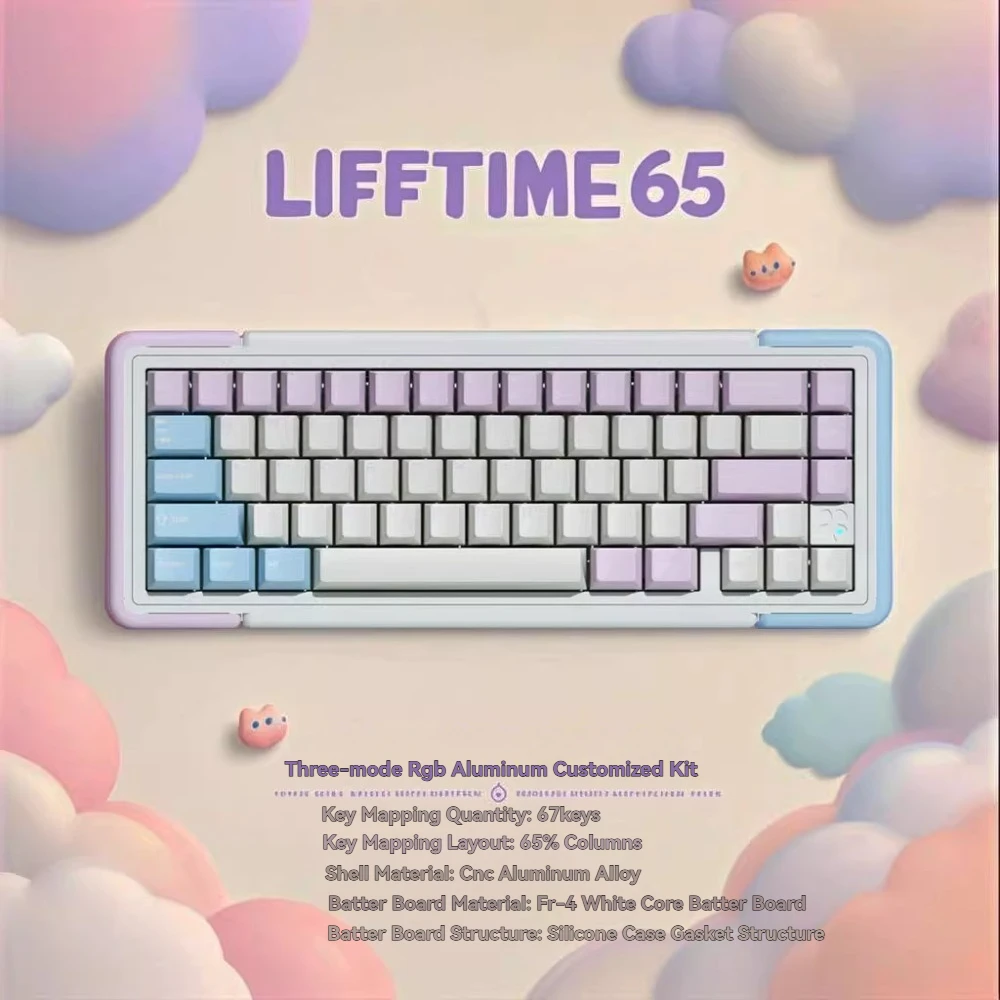 

LIFETIME65 Mechanical Keyboard Kit Wireless Tri-mode Gasket Hot-Swap RGB Custom Cute 65% Aluminum Office Gaming Keyboard Gift