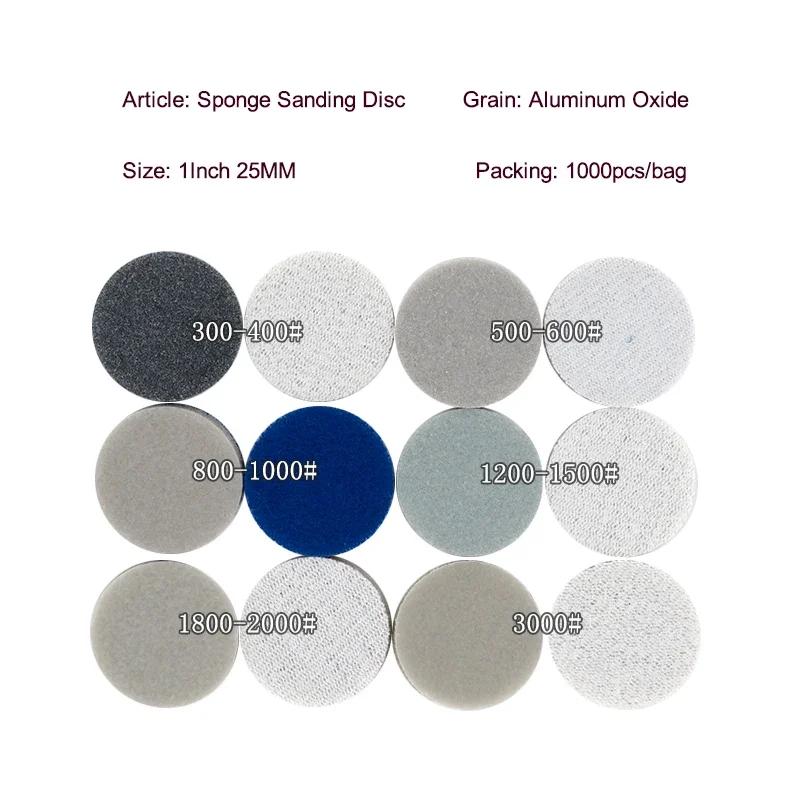 Disco abrasivo rotondo in spugna da 1 pollice 25mm gancio e anello per carta vetrata grana 300-3000 per lucidatura e molatura (confezione da 60)