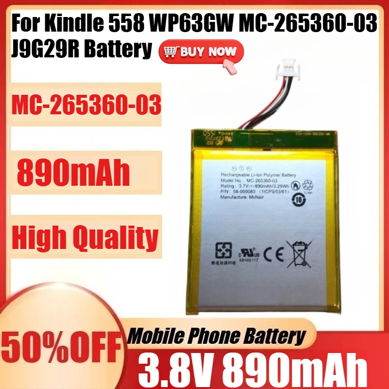 

Новый аккумулятор MC-265360 3,7 В 890 мАч для Kindle 558 WP63GW MC-265360-03 J9G29R, аккумулятор для электронного устройства