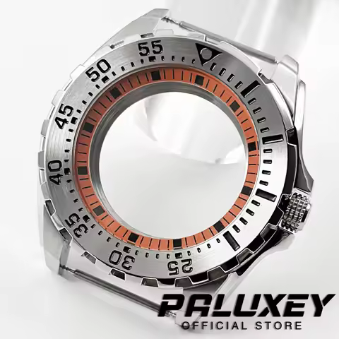 44mm Orange Ring Watch Case Silver Stainless Steel Watch Case Fit NH35 NH36 7S26 7S36 4R35 4R36 Movement