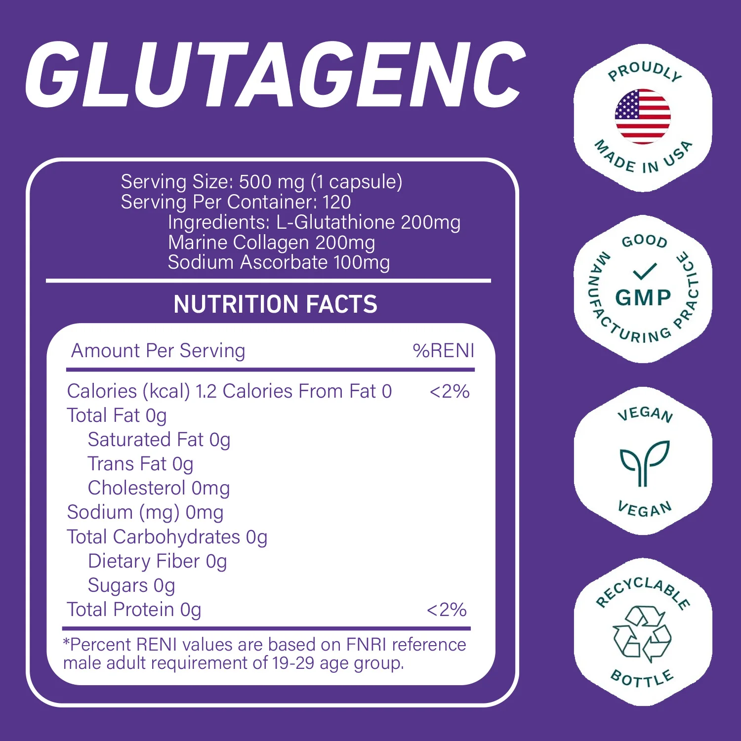 GlutaGen C Whitening Supplement - Antioxidant, Increase Skin Moisture, Brighten Skin