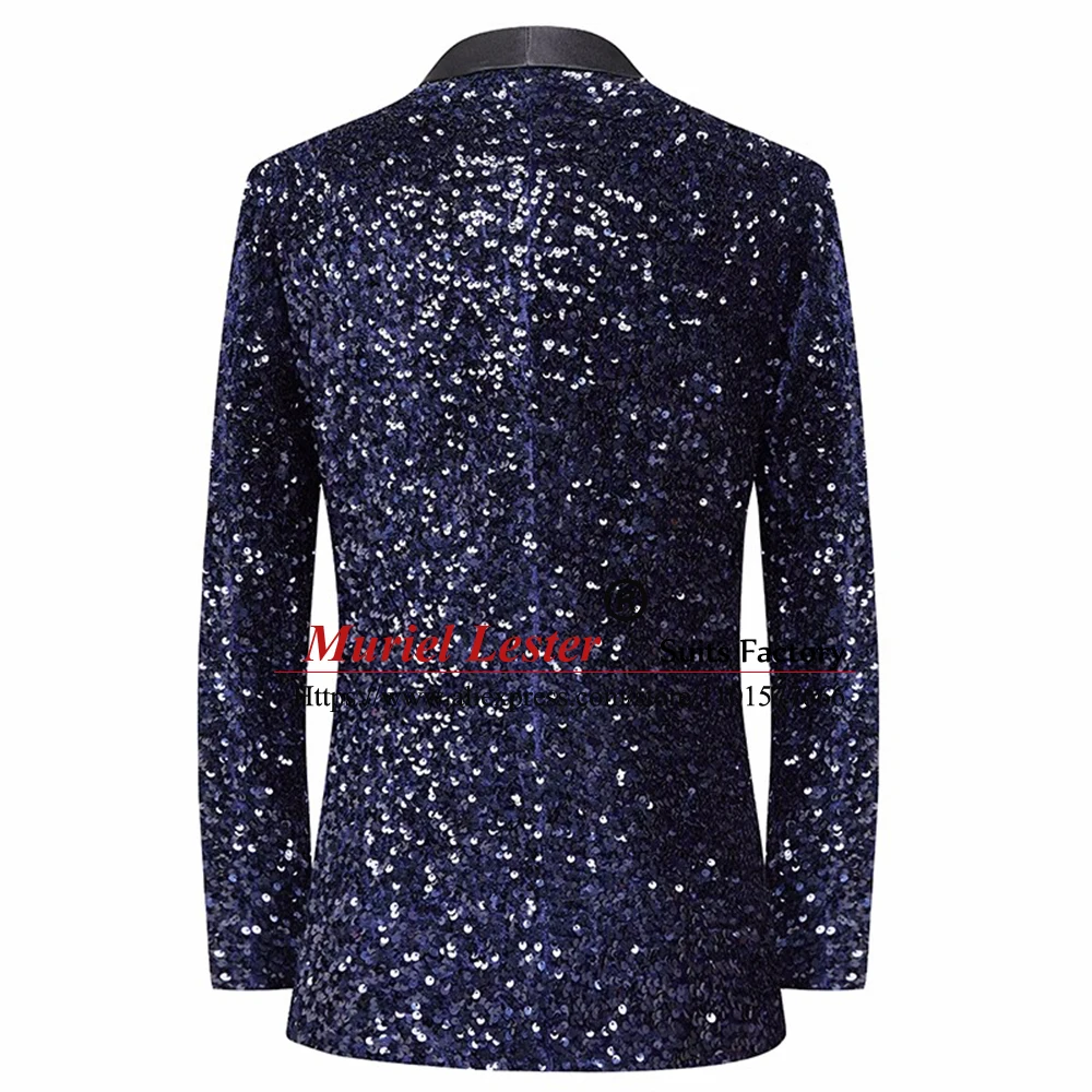 Sparkly Sequins Suit Men Single Breasted Blazer Customized 2 Pieces Formal Banquet Prom Blazers Set Dress Groom Wedding Tuxedo