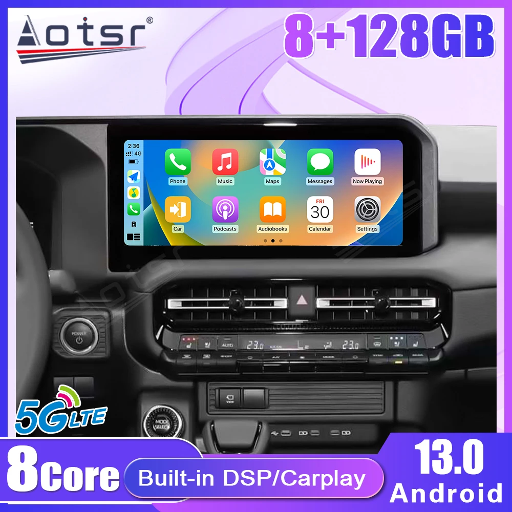 12.3 inch Touch Screen Android 13 8+128GB For Toyota Prado 250 2023 2024 Car Radio Wireless Carplay GPS Stereo Player Navigation