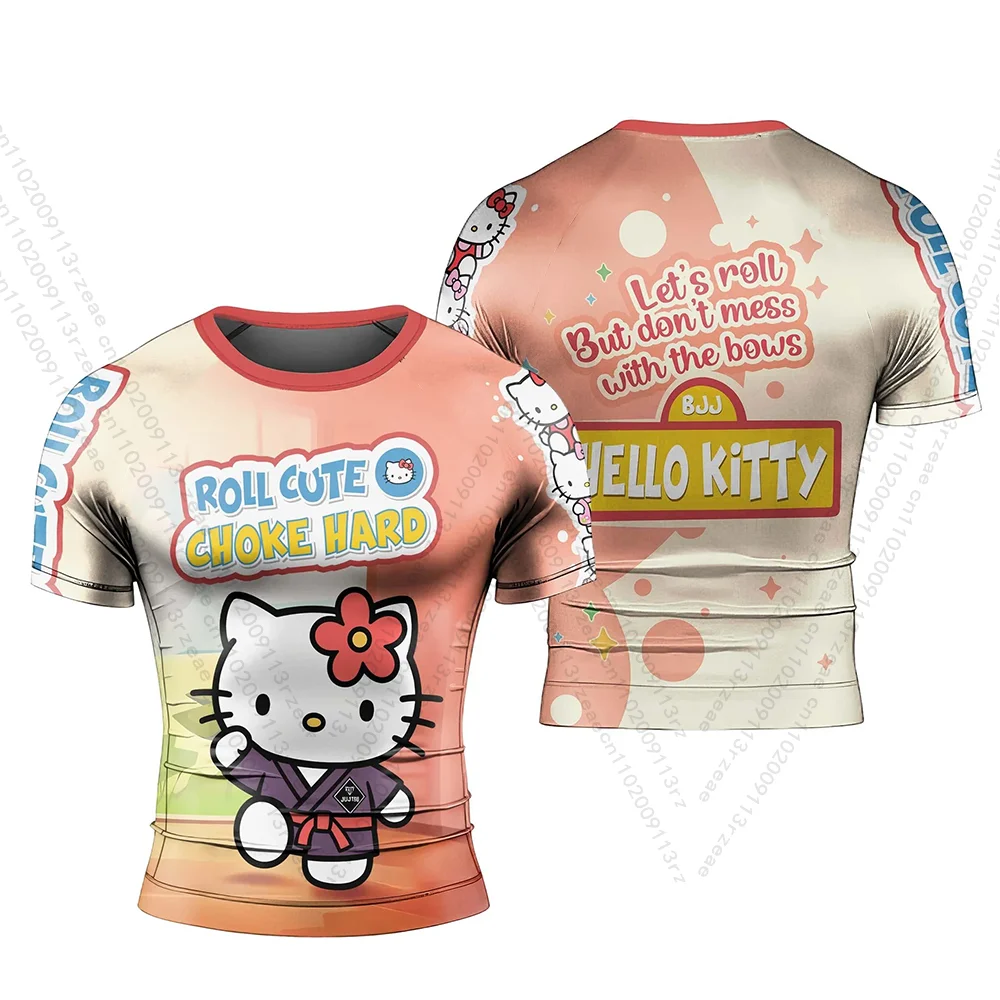 مينيسو مرحبا كيتي الكرتون الاطفال تي شيرت Jujitsu تجريب طباعة الصالة الرياضية تي شيرت موضة تنفس التدريب الرياضي الجري ملابس رياضية #6