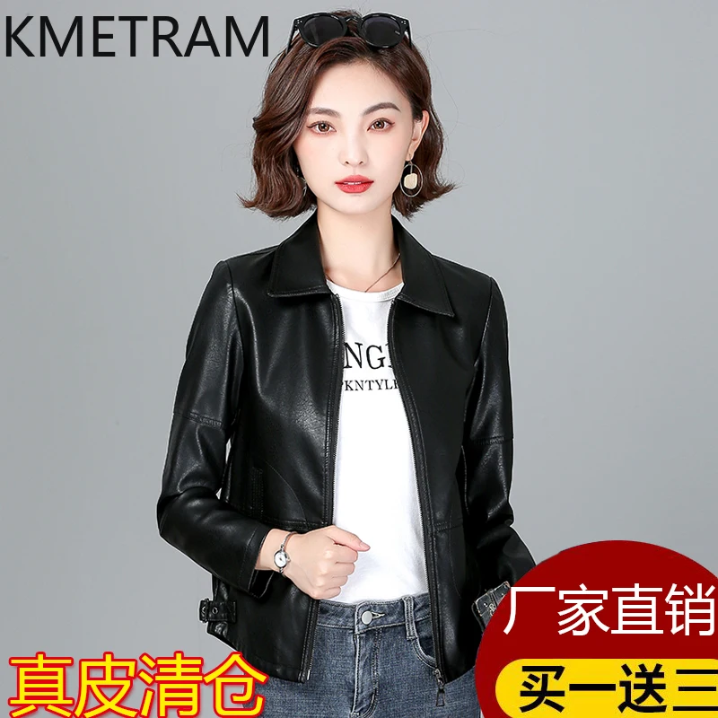 KMETRAM Real Sheepskin Leather Womens Jacket Korean Short Coats 2024 New Spring Autumn Women's Clothing Slim Fit Jaqueta Couro