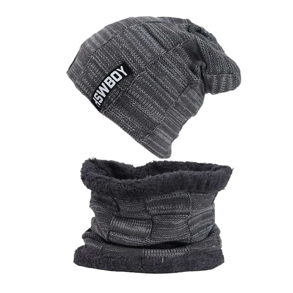 New Winter Warm Letter Knitted Earflap Hat and Scarf Set for Women Men Outdoor Thick Warm Fleece Hat Unisex Beanies Cap Scarf
