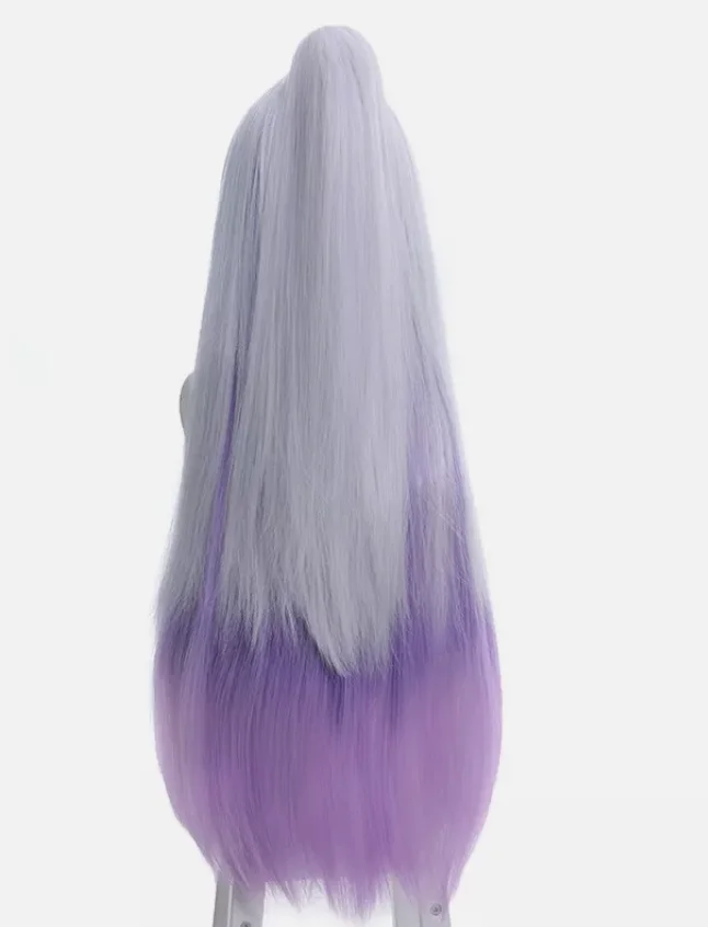 Pelucas de Cosplay Spirit Blossom Syndra, pelo sintético morado mezclado gris de 80cm