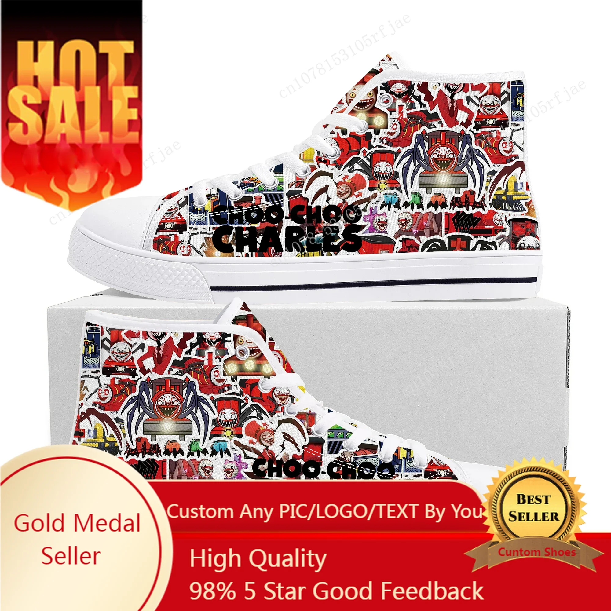 

Choo Choo Charles High Top Sneakers Cartoon Game Men Women Teenager High Quality Fashion Canvas Shoes Casual Tailor Made Sneaker