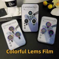 2-3Pcs Colorful Diamond Camera Lens Protection For IPhone 14 15 16Pro Max Plus Metal Glass Lens Screen Protector For 12 13 Mini