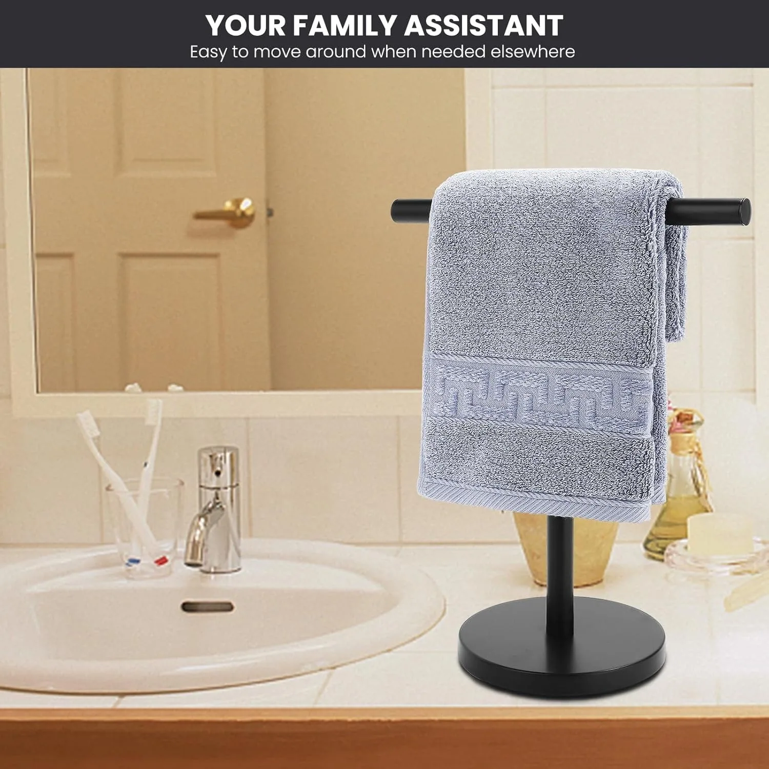 Porte-serviettes de bain, support de barre à serviettes en forme de T, support de tour en acier inoxydable pour salle de bain, cuisine, comptoir de lavabo.