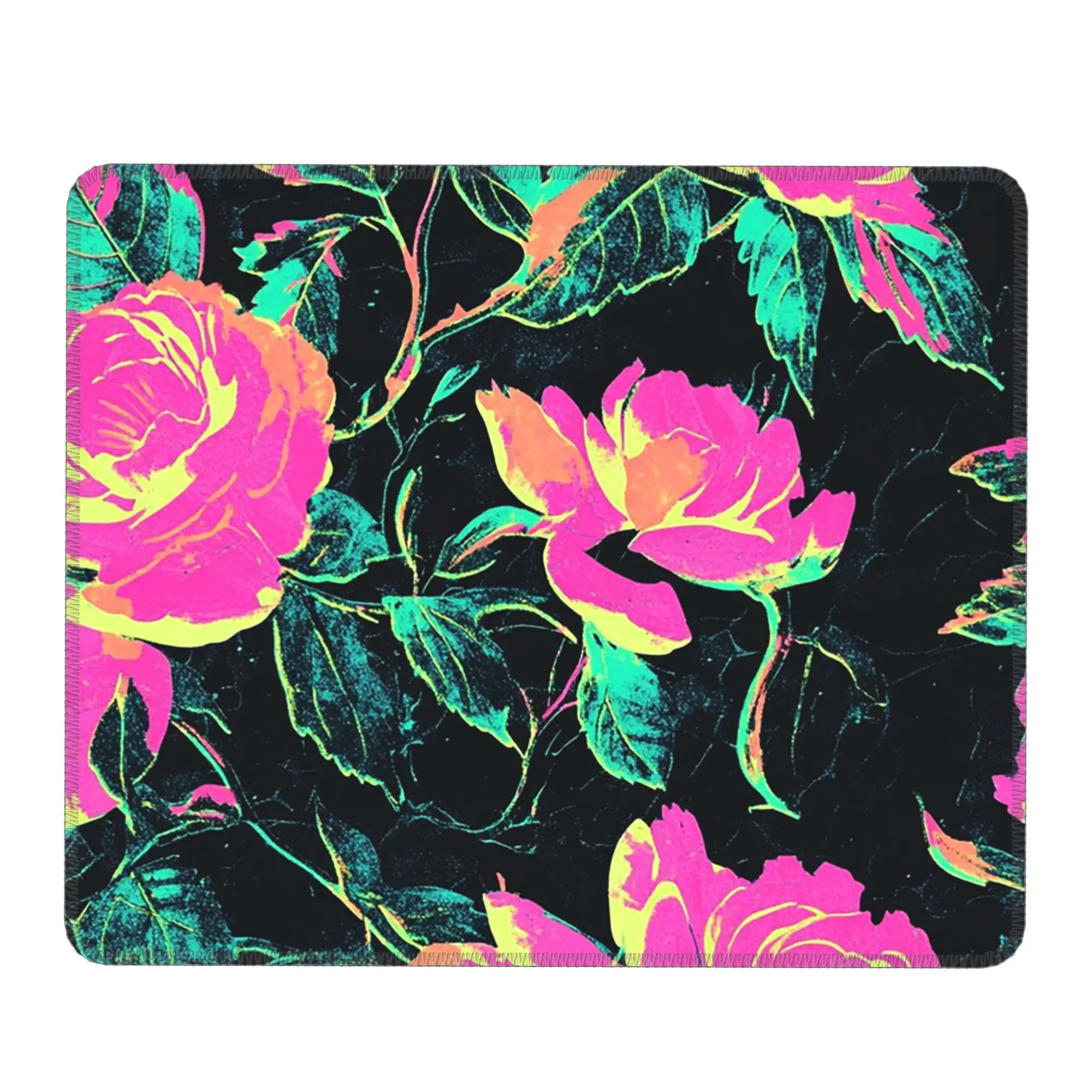 Fluorescent Rose Floral Plants Mouse Pad Computer Keyboard Mouse Mat Gaming PC Laptop Desk Mat Office Accessories Table Mats