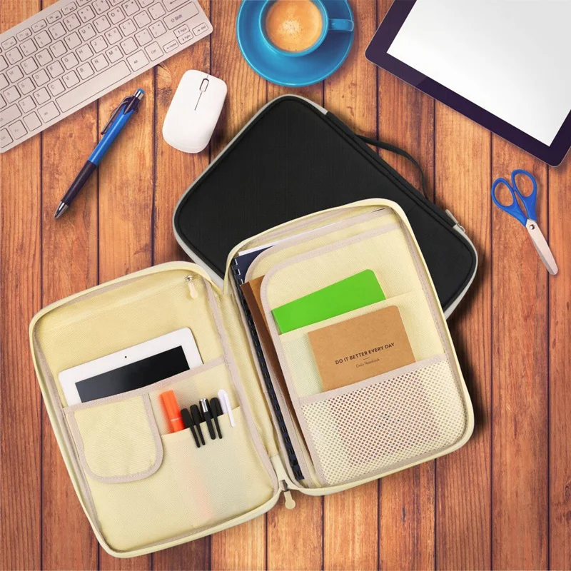 Bolsa de almacenamiento de documentos A4, organizador de negocios multifuncional de tela Oxford impermeable, carpeta de archivos, organizador de papelería con cremallera