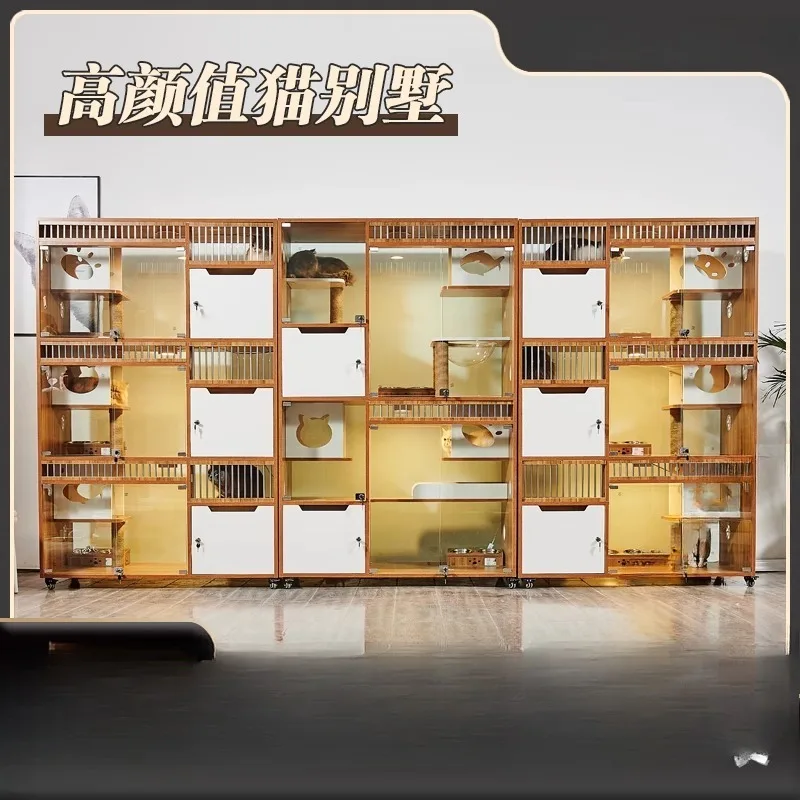 

Cat villa solid wood foster cat breeding cage pet shop window