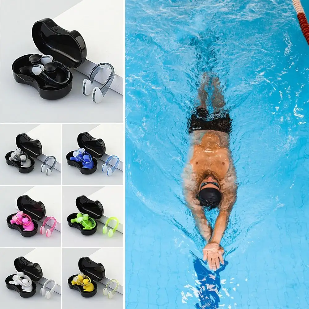 Soft Earplug Nose Clip Suit Multicolor Silicone Swimming Earplugs Set with Case Anti-noise Ear Plugs Diving/Surfing/Swimming