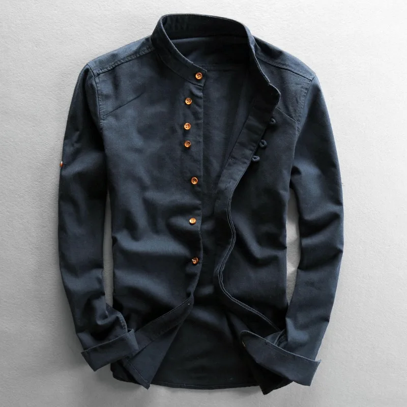 

Men's Chinese Style Mandarin Collar Linen Shirt Long Sleeve Frog Button Casual Cotton Blouse for Daily Wear Streetwear
