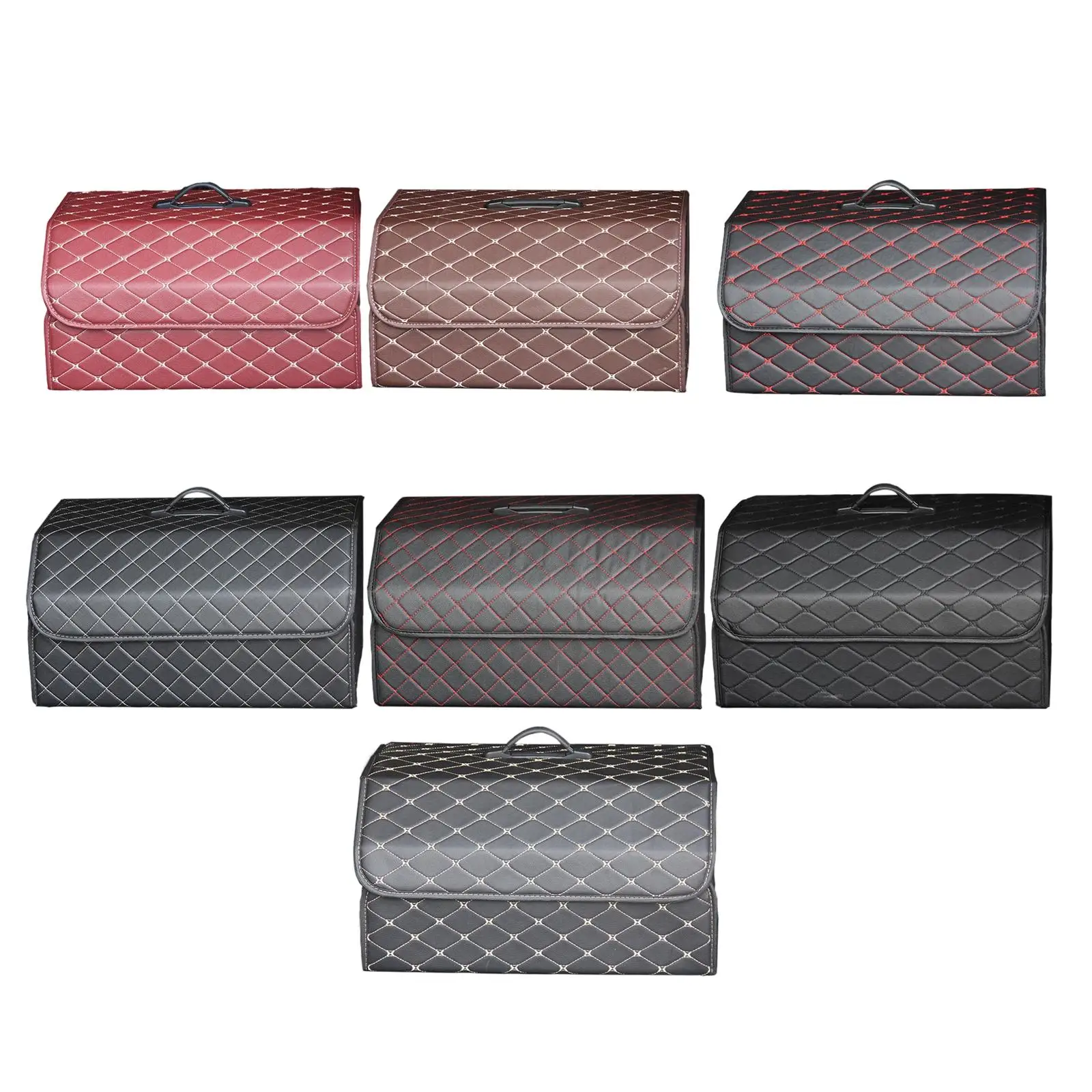 Foldable Car Trunk Storage Box with Lid PU Waterproof Multifunctional Storage Bag Organizer Car Boot Organiser for