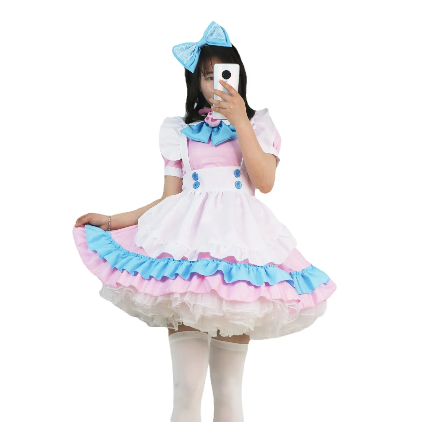 Robe de femme de chambre grande taille, super mignonne, grand nœud, rose, bleu, robe Lolita pour femme, grande jupe Lolita mignonne, cosplay anime