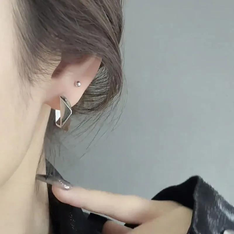 Personality Minimalist Sterling Silver Irregular Rhombic Section Circle Hoop Earrings for Woman Geometry Designer Jewelry Gifts