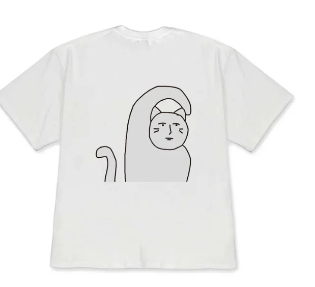 Humon Black T-Shirt Korean Style Versatile Fashion Retro Funny Cat T-Shirt Weird Long Arm Cat Graphic Casual Short Sleeve Tee