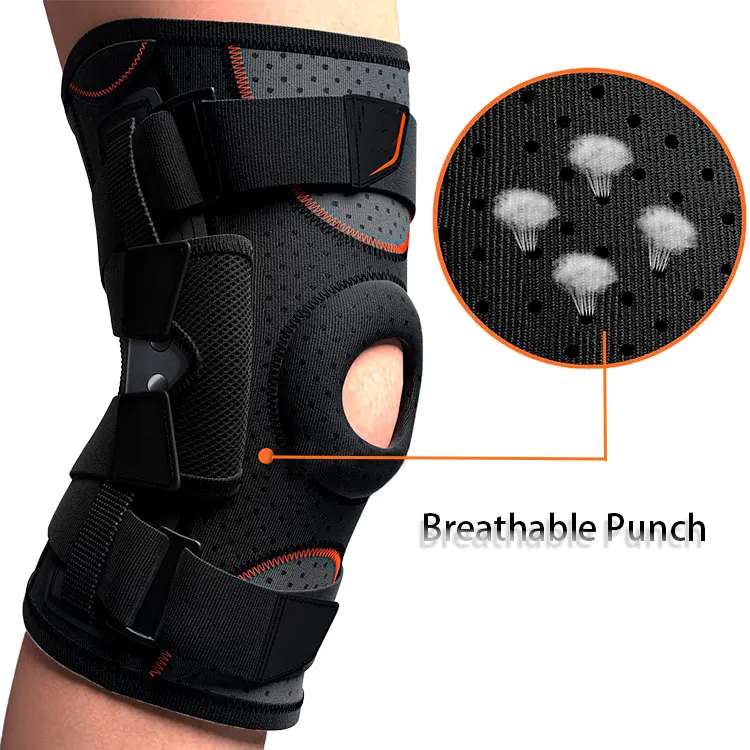 Adjustable Hinged Neoprene Knee Brace With Open Patella Gel Pad Side Spring Stabilizers Compression for Adult Knee Pain Relief