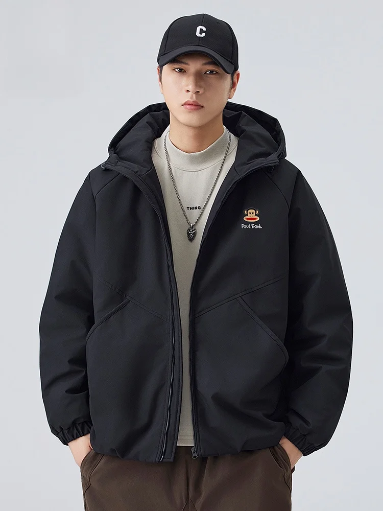 

PaulFrank Men's Casual Loose Fit Cotton Jaet Winter Warm Workwear Hooded Coat Thiened Polyester Fiber Zipper Closure Anim...