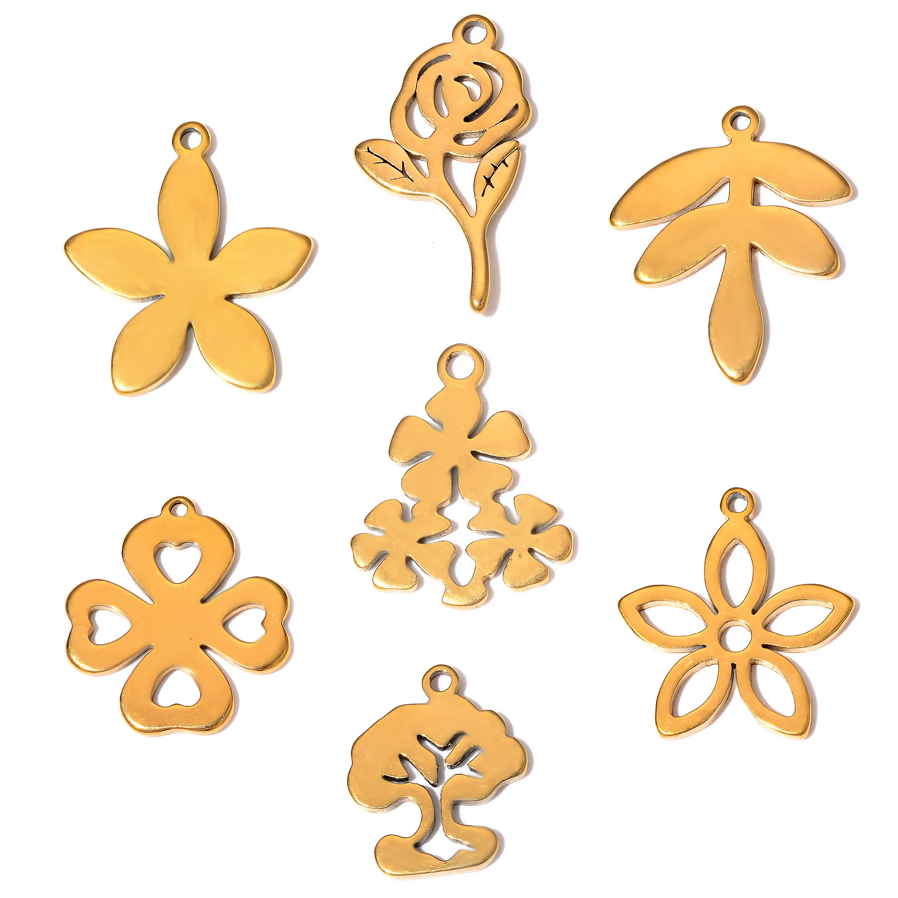 

10pcs Gold Color Stainless Steel Flower Charms Leaves Plant Charm for Necklace Bracelet Earrings DIY Pendant Wholesale