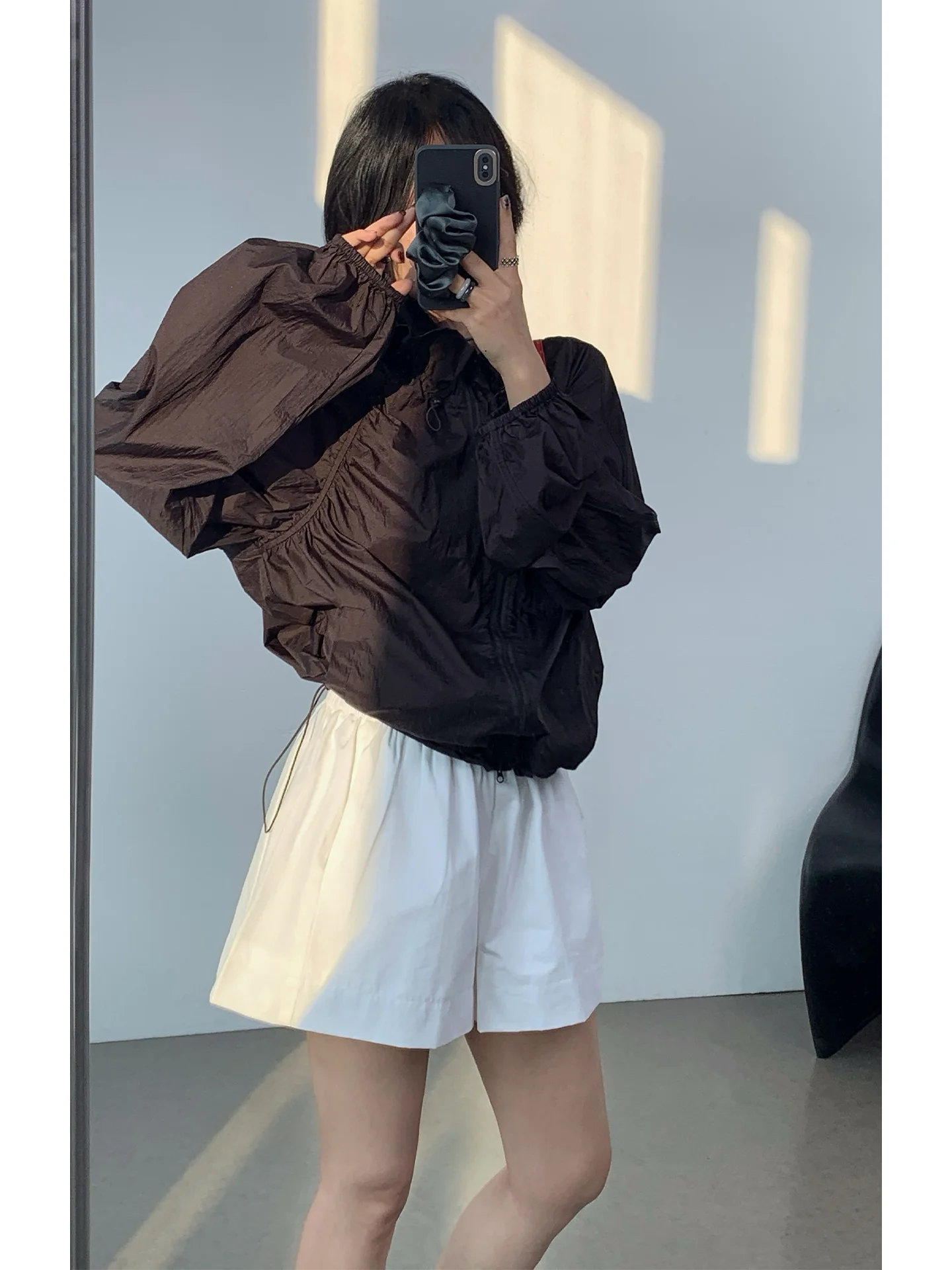 

Women's Dstring Folded Design Stand Collar Lightweight UV Sun Protection Skin irt ort Qui Dry Sunade Cover up Jaet