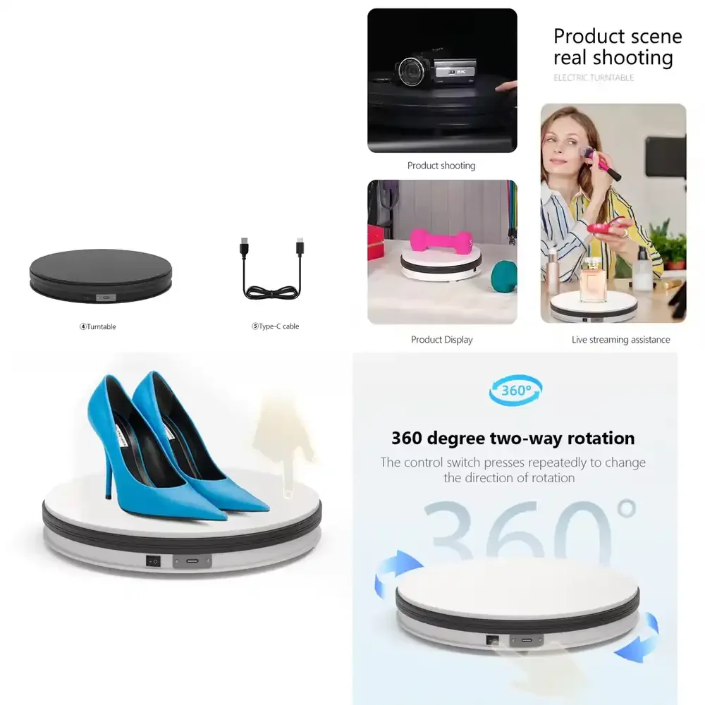 

Automatic 360 Degree Rotating Plastic Turntable 45cm Display Stand for Shoes Max Load 30kg