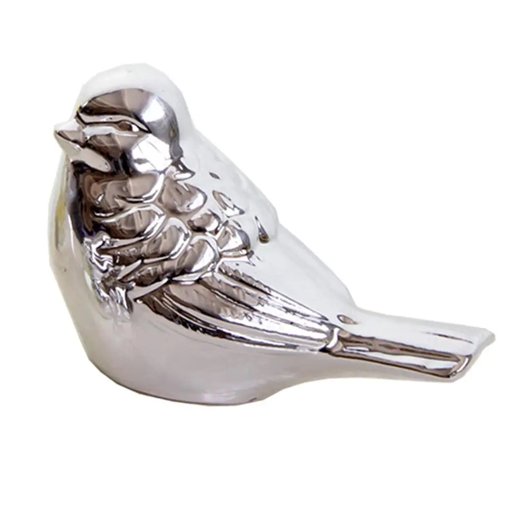 Ceramic Artificial Figurine Bird Design Ornament - Silver/Golden