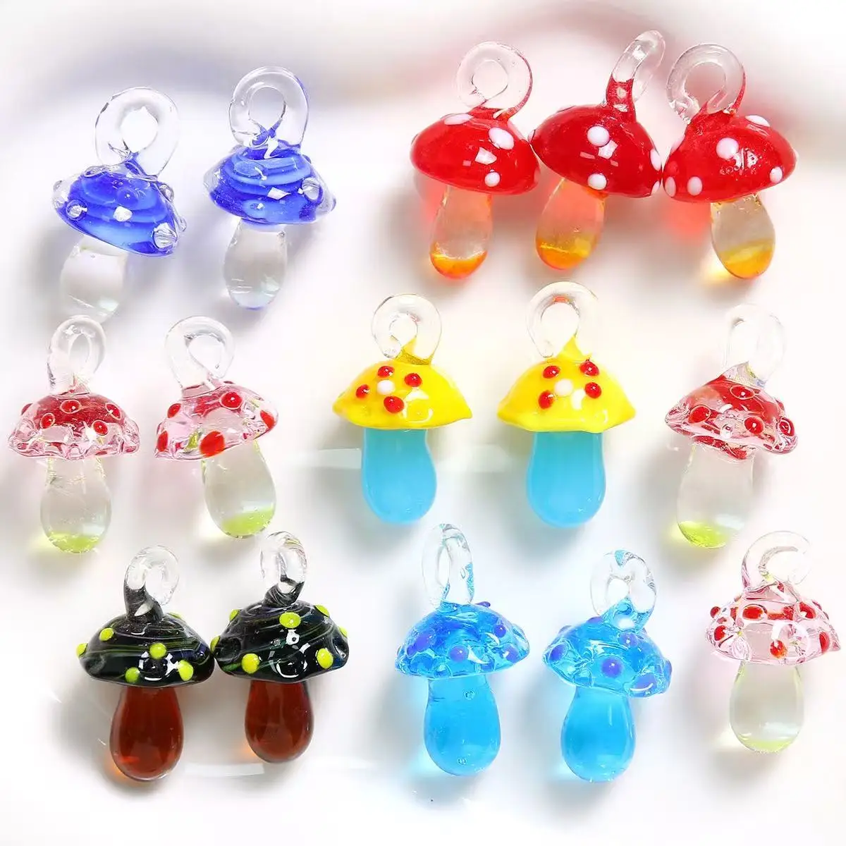 

28*16mm 20pcs/lot cartoon colorful wave lamplighter glazed mushroom pendant accessories DIY earring keychain pendant