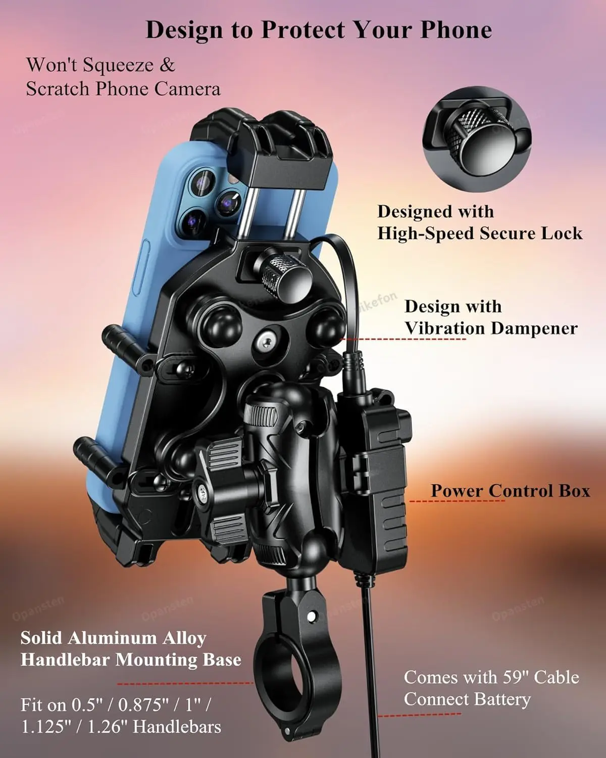 

Shookproof Motorcycle Phone Mount Holder & 15W Wireless Charger 30W PD/USB-C Charging Vibration Dampener Anti-Theft Handlebar