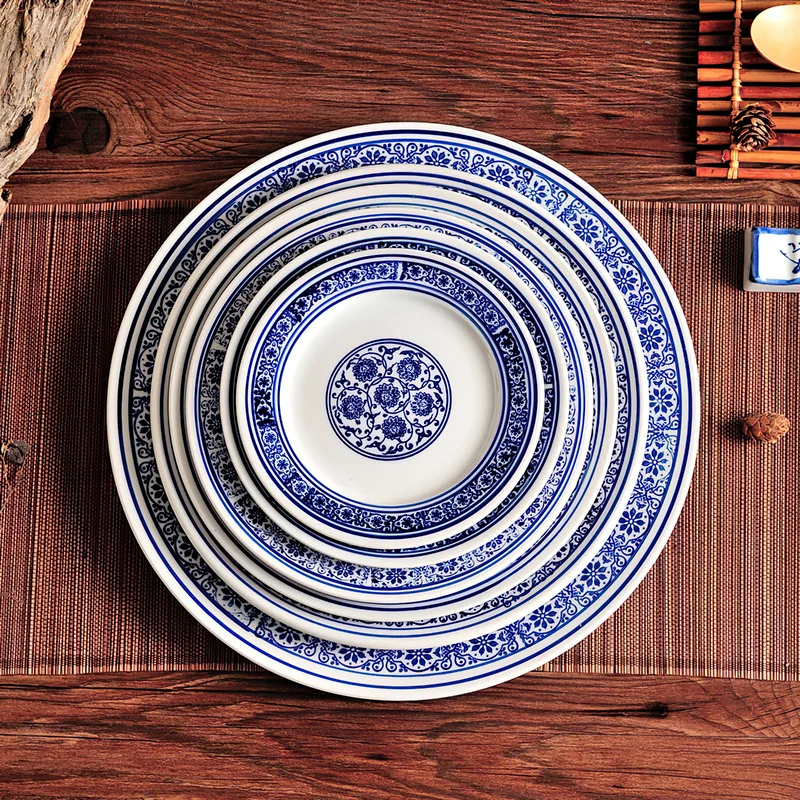 Blue and White Porcelain Flat Plate Japanese Tableware Ceramic Plate Steak Salad Fruit Western Food Dish Home Kitchen Supplies