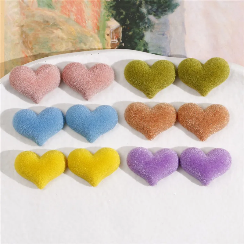 New style 100pcs/lot color flocking effect cartoon hearts shape cabochon beads diy jewelry earring/hair accessory