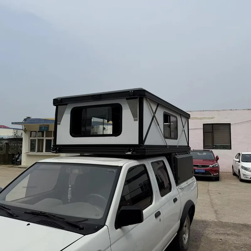 Pickup truck camping tent with canopy and pallet, hard shell pickup truck camping tent with canopy