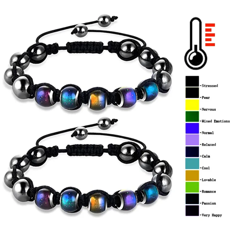 Hand-Woven Black Magnetite Bracelet for Women Temperature-Sensing Gradient Color-Changing Bead Bracelet​s 2025 Lucky Jewelry