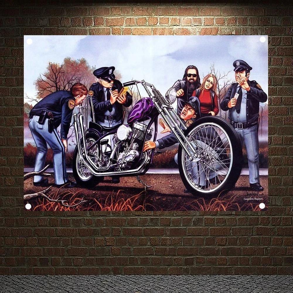 Motorcycle Riders Poster Retro Motorcycle Races Tapestry Wall Art Painting Plate Pub Bar Garage Home Decor Vintage Banners Flags