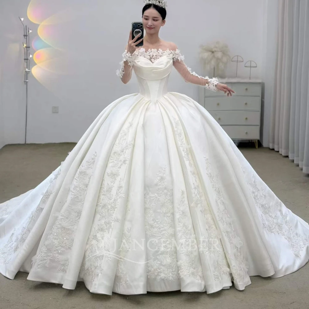 Customized VDetachable Neck Stain White Wedding Dress 2026 Ball Gown Floor Length Sweep Train Lace Up Bridal Gown robe de mariée