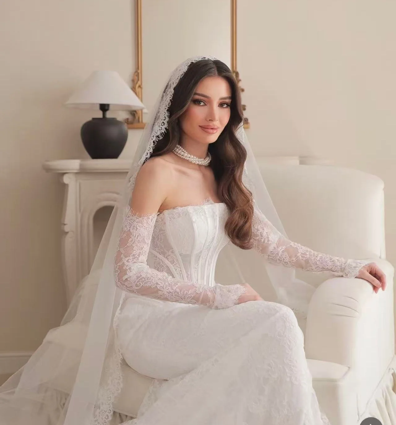 

Изящные свадебные платья по индивидуальному заказу, винтажное свадебное платье без бретелек с длинными рукавами и кружевной вышивкой