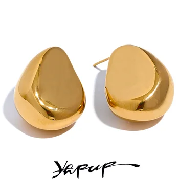 Yhpup Yeni Pürüzsüz 316l Paslanmaz Çelik Yaratıcı Geometrik Hollow Saplama Küpe Kadın 18 K Altın Kaplama Metal Su Geçirmez Takı