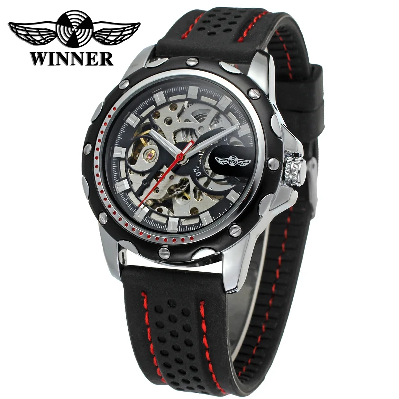 2024High End Luxury Transparent Skeleton Mechanical Automatic Watches for Men Fashion Classics Waterproof Rubber Male Wrist Band