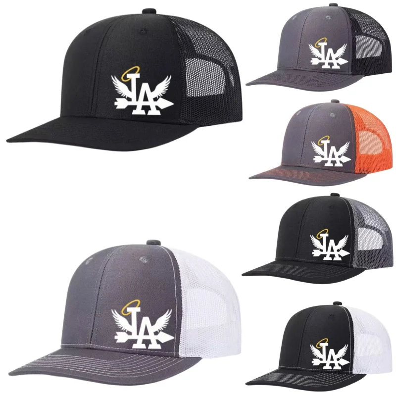 Gorra de béisbol ajustable con estampado LA Angel, gorra clásica snapback, gorra de malla transpirable tipo trucker, gorra para golf, pesca y actividades al aire libre.