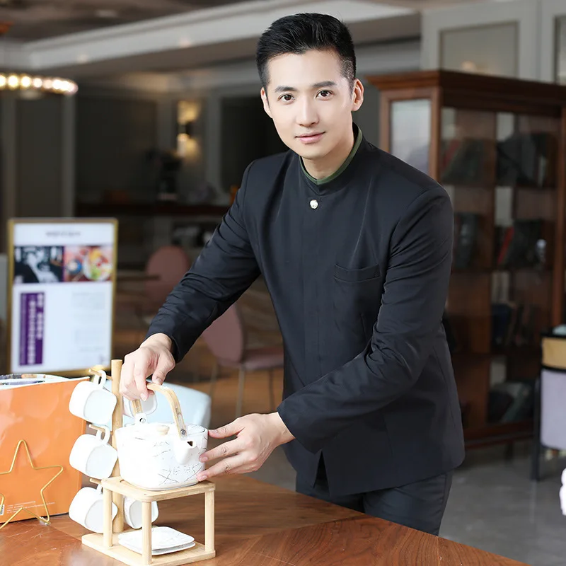 Hotel catering pote quente bife leite loja de chá restaurante ocidental café garçom moda trabalho uniforme manga longa feminino outono inverno