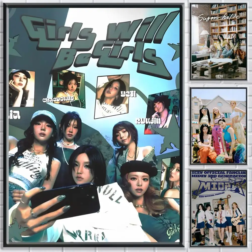Картина с изображением K-pop группы ITZY, каллиграфия, премиум-холст, HD-печать, без морщин, для гостиной, спальни, настенное искусство Картина с изображением K-pop группы ITZY, каллиграфия, премиум-холст, HD-печать, без морщин, для гостиной, спальни, настенное искусство