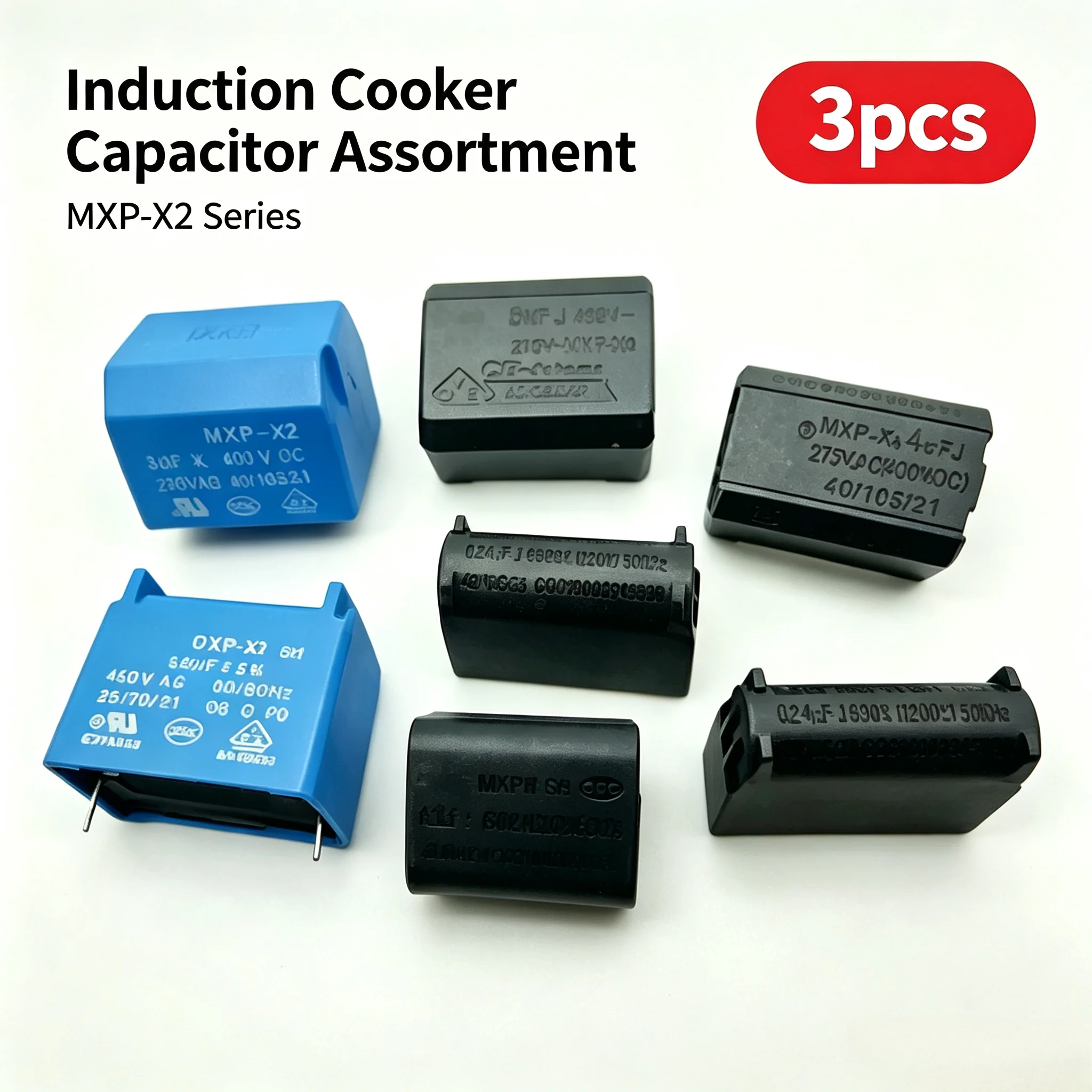 3PCS Horizontal Induction Cooker Capacitor MKP-X2 0.24UF/0.3UF/0.33UF/0.47UF/0.5UF/3UF/4UF/5UF/10UF275V400VHighVoltageInverter