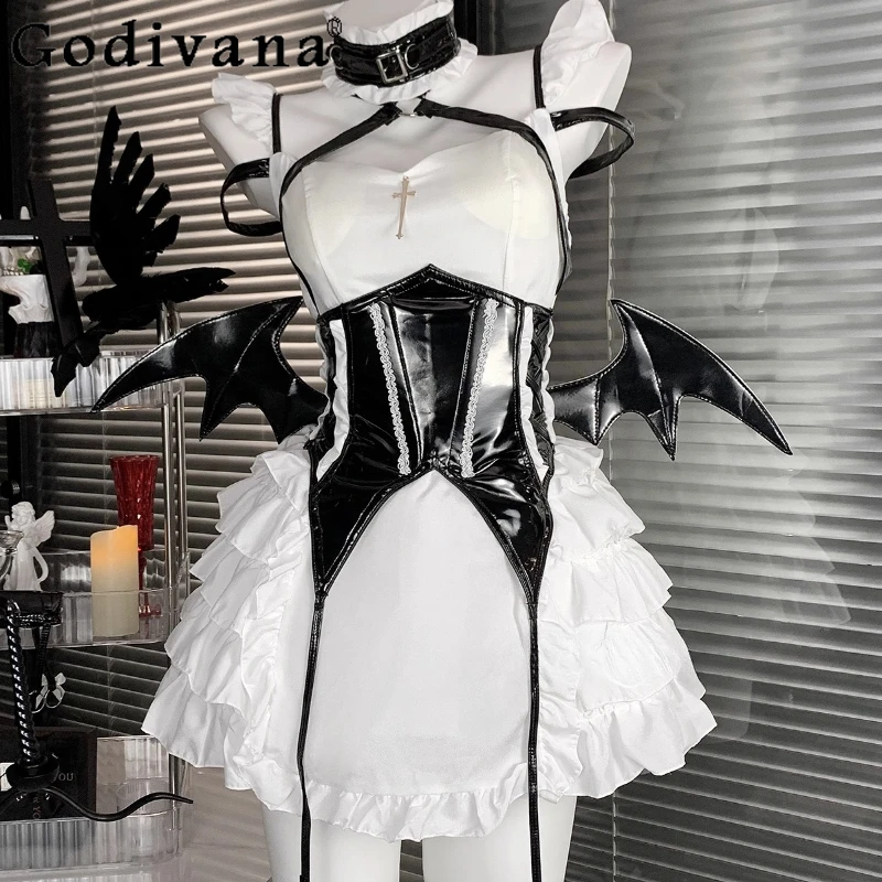 Sexy Cosplay Women's Dress High Waist Succubus Cosplay Uniform Maid Lolita Dress Female Halloween Party Uniform Dress